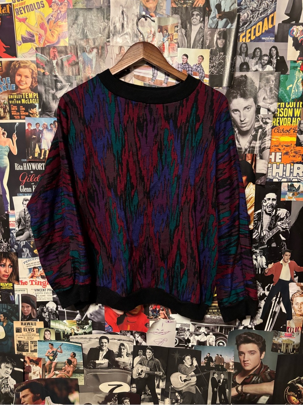 Vintage-Inspired Multicolor Crewneck Sweater — Black Trim